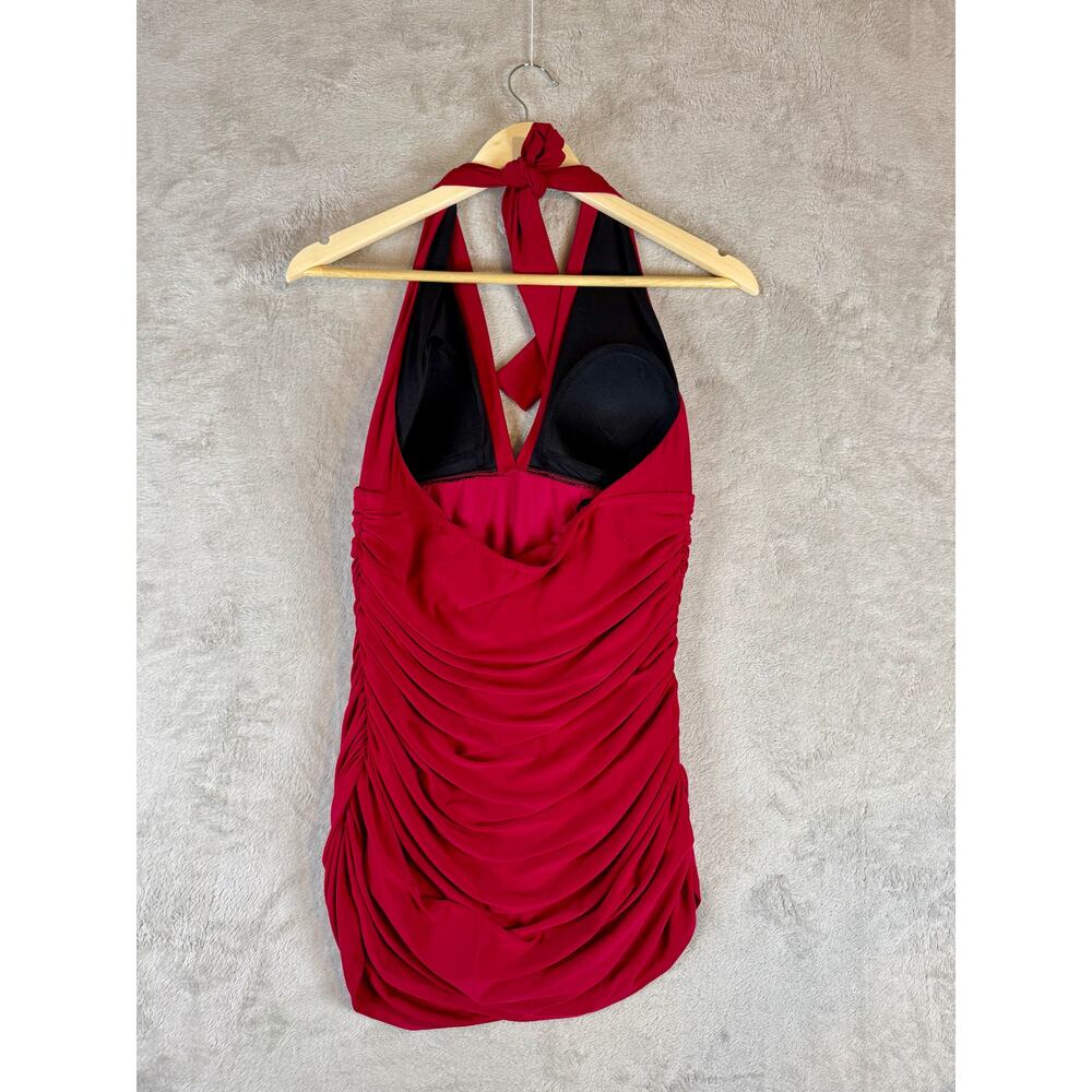 APT. 9 Size 12 Swimwear Red Tummy Control Halter Ruched One Piece Swim Dress - Picture 5 of 10